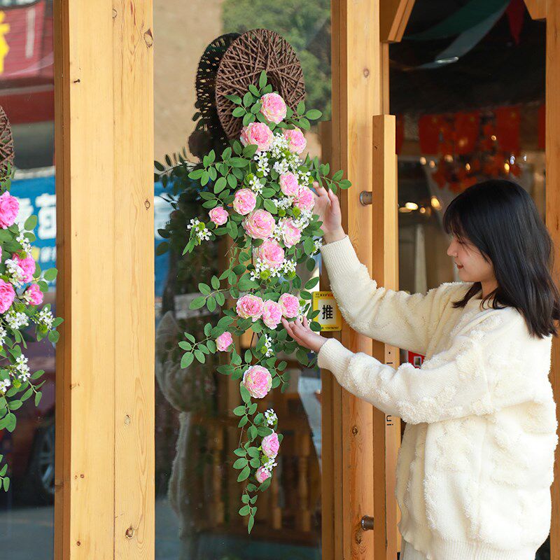 仿真吊花装饰塑料植物挂墙假花客厅墙壁墙上吊兰吊篮藤蔓壁挂花藤