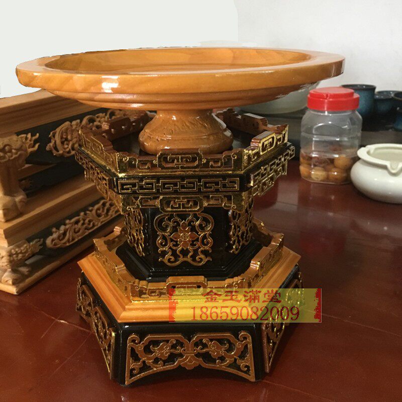 实木雕花果盘供盘佛前供奉供佛财神水果盘贡品盘佛具用品玄关摆件