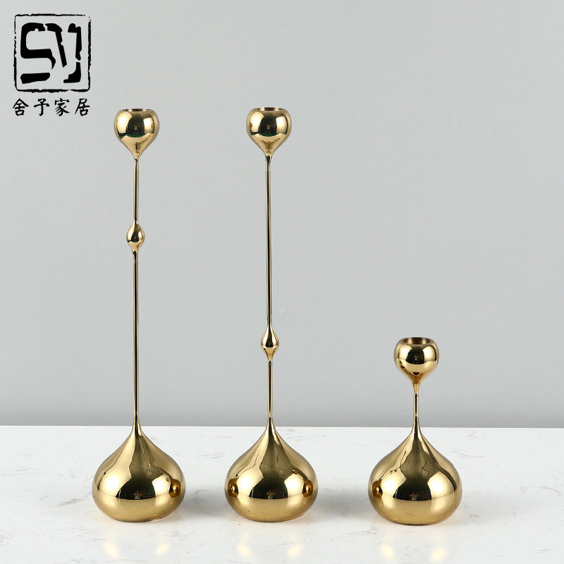 烛台摆件欧式创意轻奢金属银色高水滴简约现代婚庆浪漫装饰蜡烛台