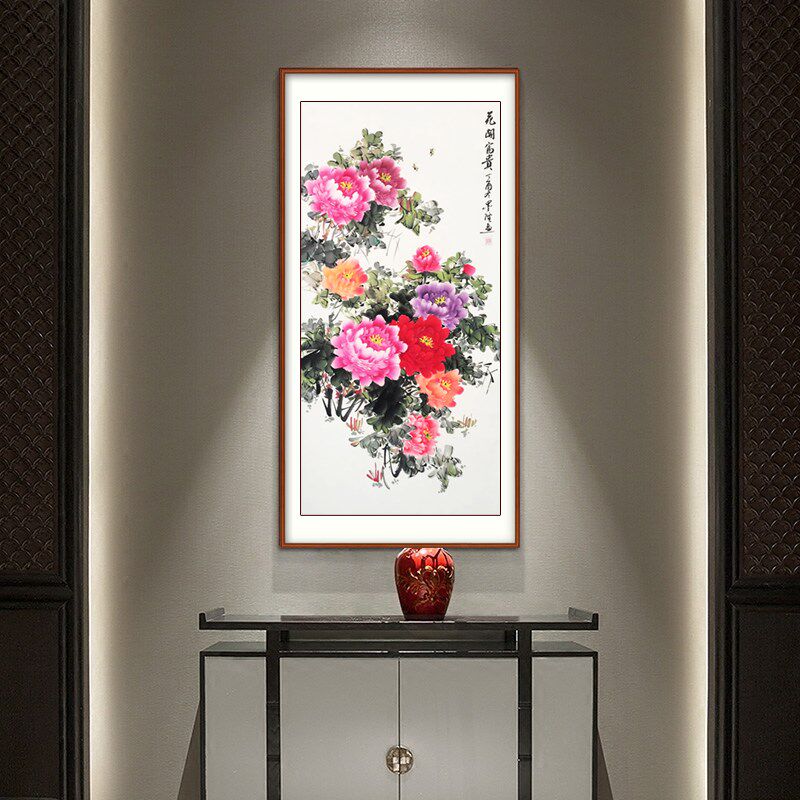 国画牡丹挂画客厅装饰画花开富贵风水中式挂画手绘真迹已裱装饰画