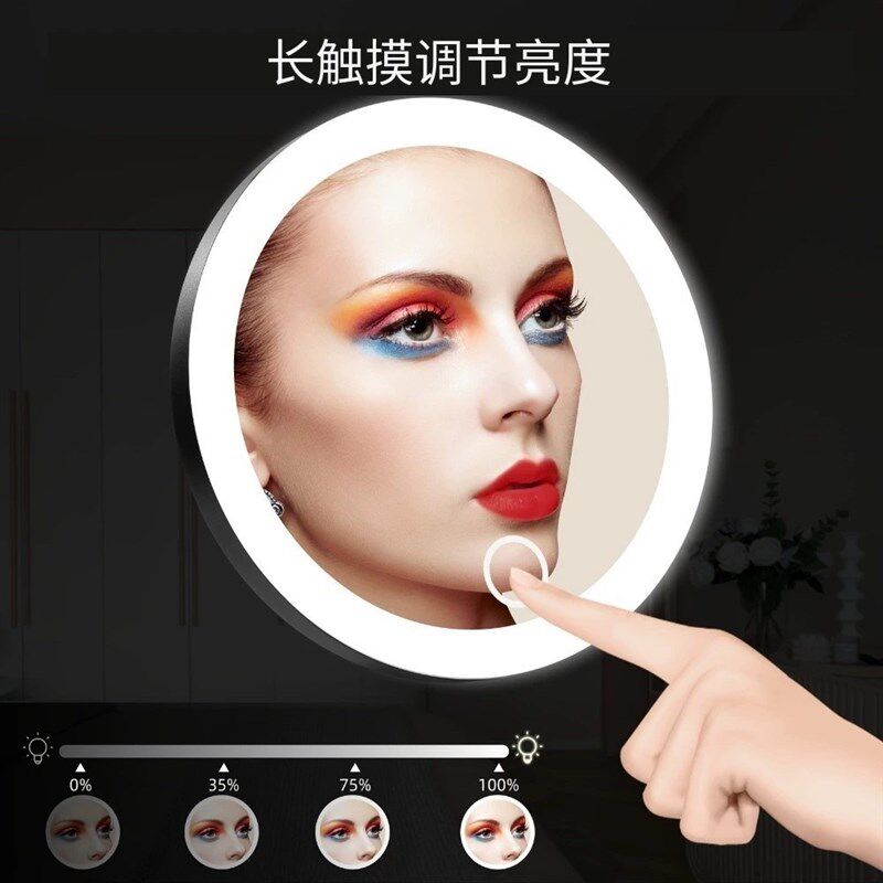 跨境LED带灯20倍放大剃须祛黑头粉刺带支架手持10倍20X吸盘化妆镜