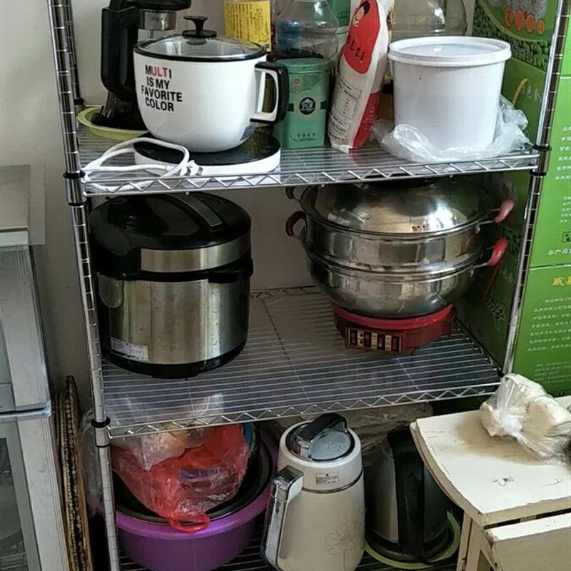 厨房用品置物架 四层不锈钢色微波炉架收纳架4层架锅架花架包邮