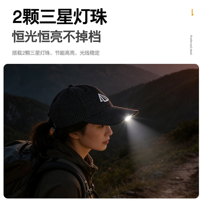 荷叶级防水帽灯照明感应男女钓鱼帽夜跑露营多功能头灯棒球帽遮阳