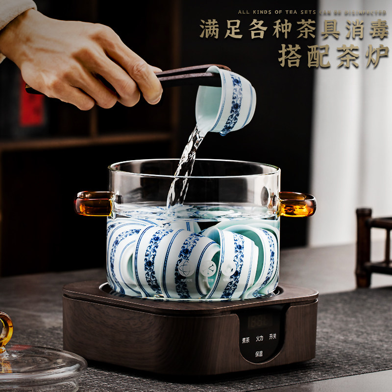 JKV耐热玻璃消毒锅大号茶洗电陶炉煮茶有盖装煮茶杯容器水盂笔洗