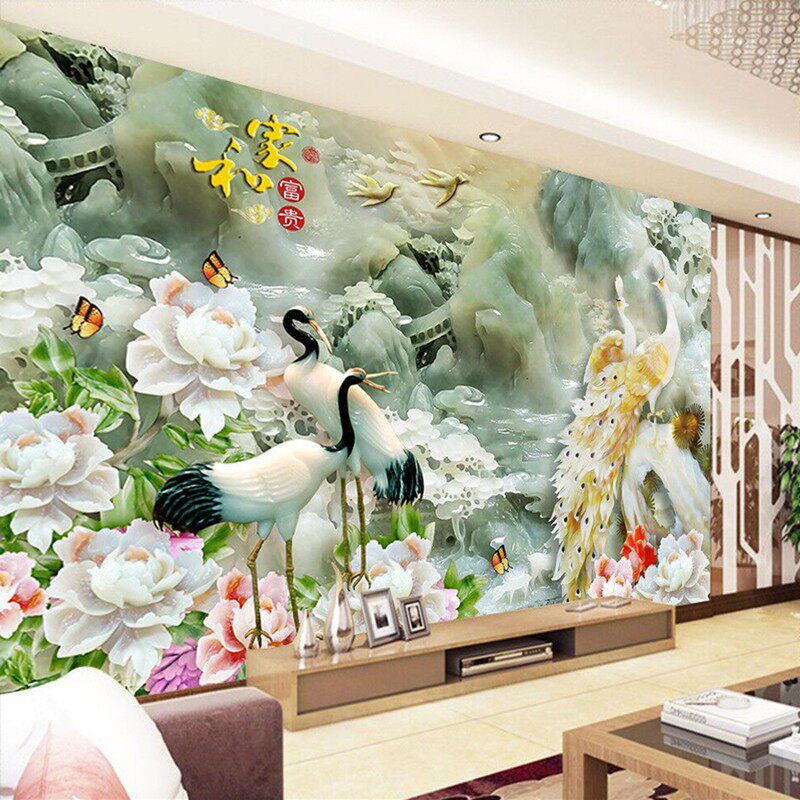 3D中式大气山水竹子电视背景墙纸客厅8d立体浮雕壁画5D影视墙璧纸
