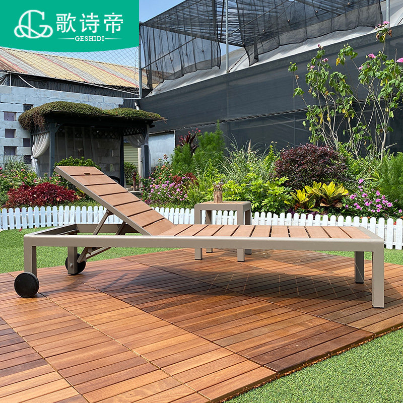 沙滩椅户外躺床泳池躺椅阳台庭院休闲游泳池躺床折叠室外塑木躺椅