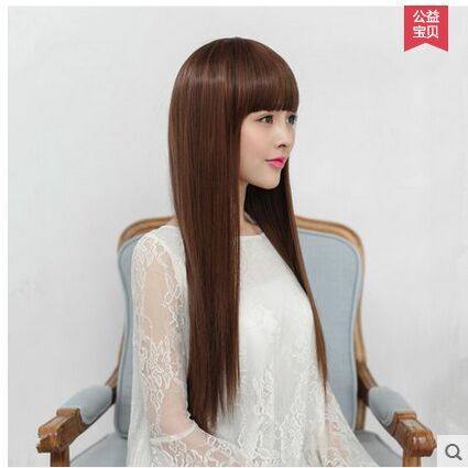 2018新款女齐刘海长直发斜留海中长款全头套整顶假发超长发套