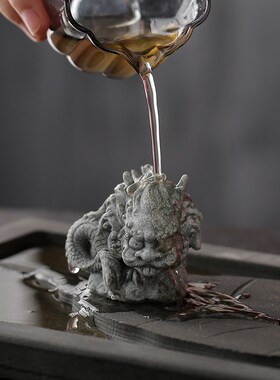 国潮可爱小蟠龙抱石青砂石茶宠摆件创意家居桌面鱼缸盆栽造景装饰