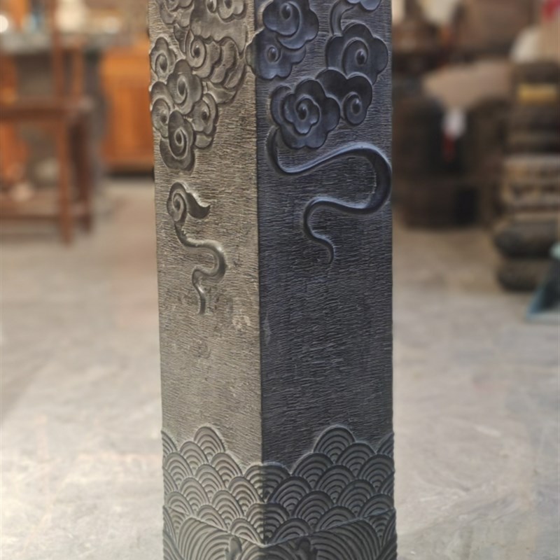 青石雕刻风生水起祥云柱摆件仿古工艺品案头居家办公圆雕包邮仿古