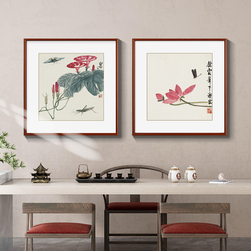 齐白石水墨荷花玄关画花鸟国画新中式客厅装饰画茶室书房餐厅挂画