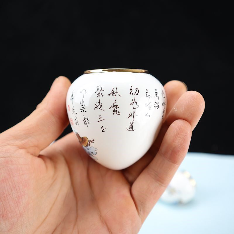 画眉鸟杯子瓷碗鸟碗鸟食罐高白鸡心金边罗汉画眉竹鸟笼鸟食杯贴花