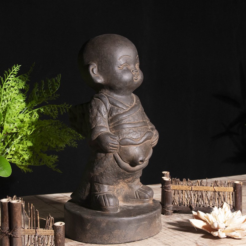 中国风仿青石禅意桌面石头怀旧做旧尿童流水摆件花盆