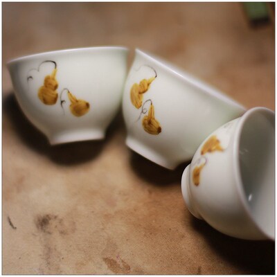 【老瓷 手彩葫芦杯】潮州工夫茶杯 枫溪手彩 手绘 神仙瓜 主人杯
