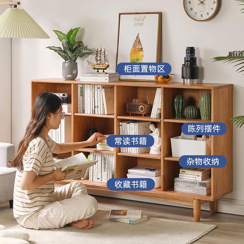 实木书柜组合落地书架靠墙储物柜客厅展示柜收纳柜置物架玩具架子