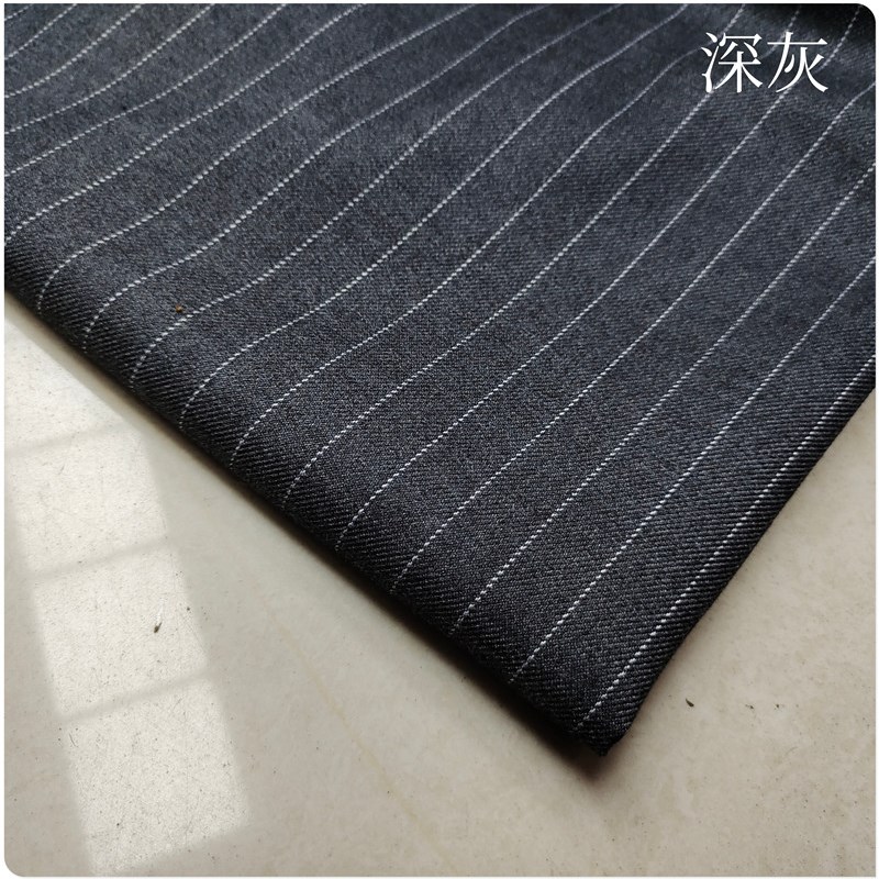 春秋季微弹力梭织毛感条纹西装布料裤子裙套装新品抗皱服装面料