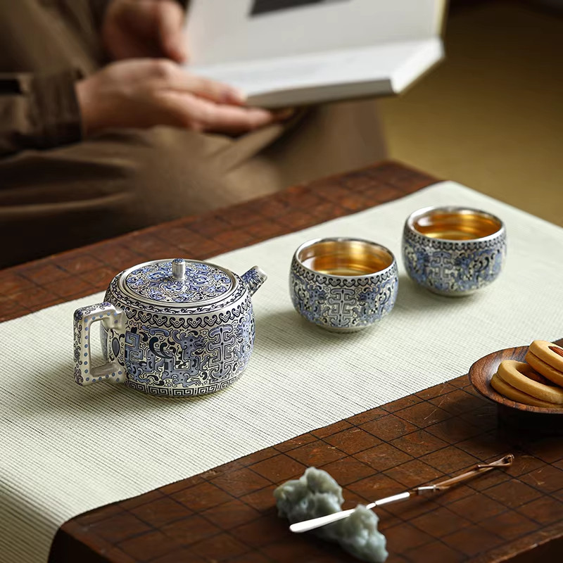 香曦金银错高档鎏银茶具套装纯手工一人饮宋代美学茶壶高级送长辈