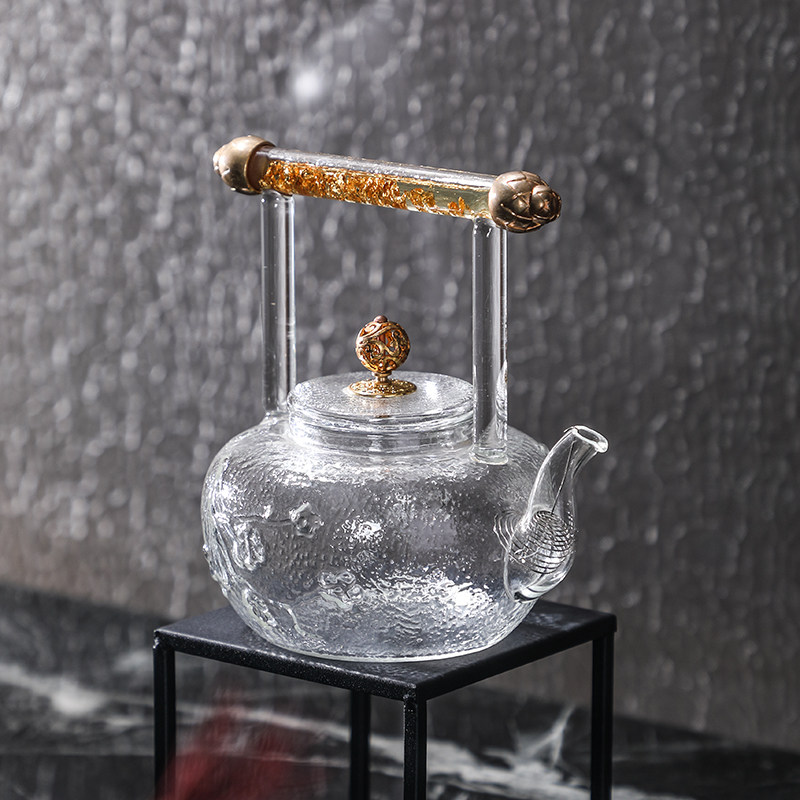 软装设计别墅酒店样板房间桌面透明玻璃茶壶茶杯茶几茶室摆件饰品
