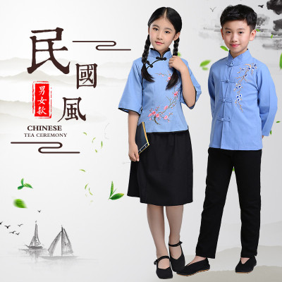 儿童民国服装学生装五四青年装中山装民国风合唱演出服古装汉服女