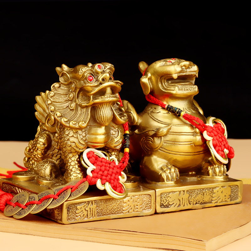 聚缘阁貔貅摆件黄铜中式招财财富皮丘一对家居办公室装饰工艺礼品