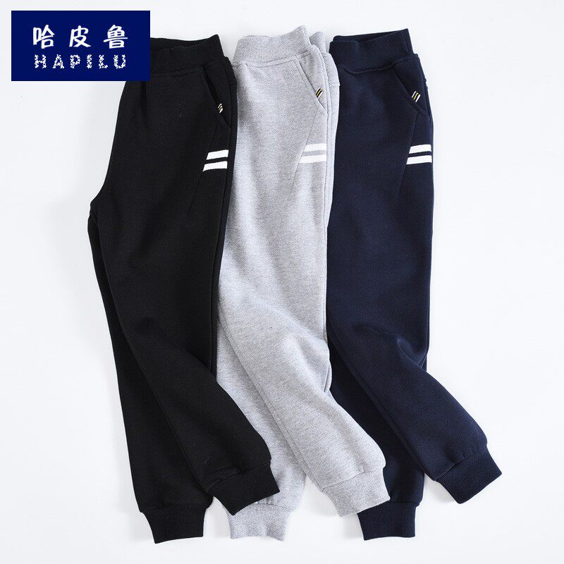 男童裤子秋装2021卫裤春秋薄款休闲一体绒加绒裤夏季薄绒黑色10岁