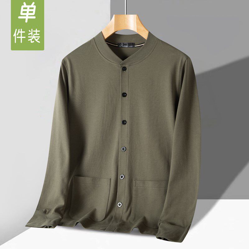 秋季中老年男士长袖T恤纯棉休闲开衫卫衣爷爷爸爸装老人上衣外套