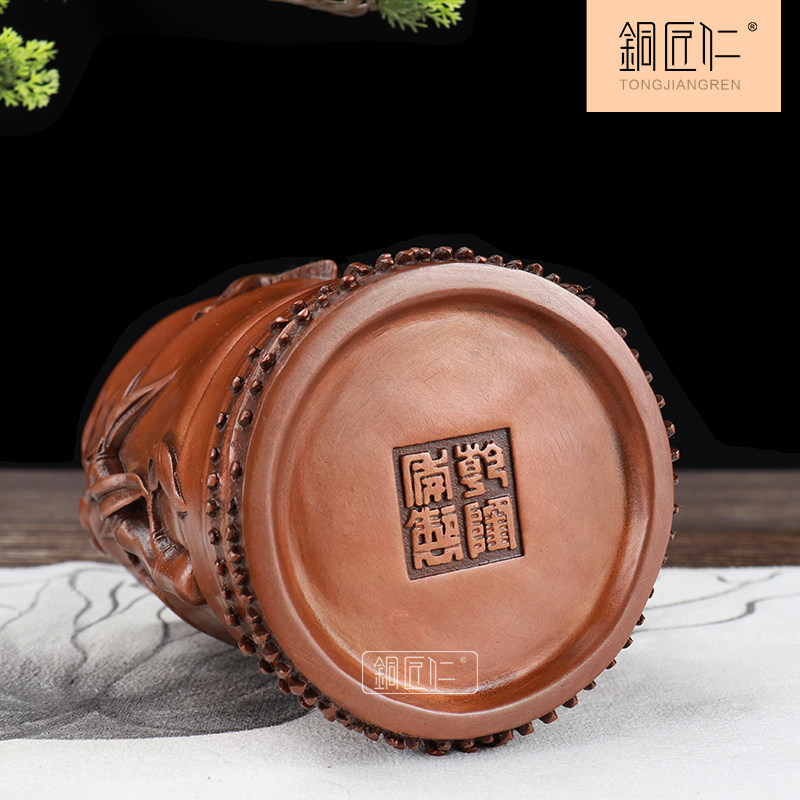 铜匠仁 紫铜蝉竹笔筒 中式文房用品办公室教师节领导朋友礼物摆件