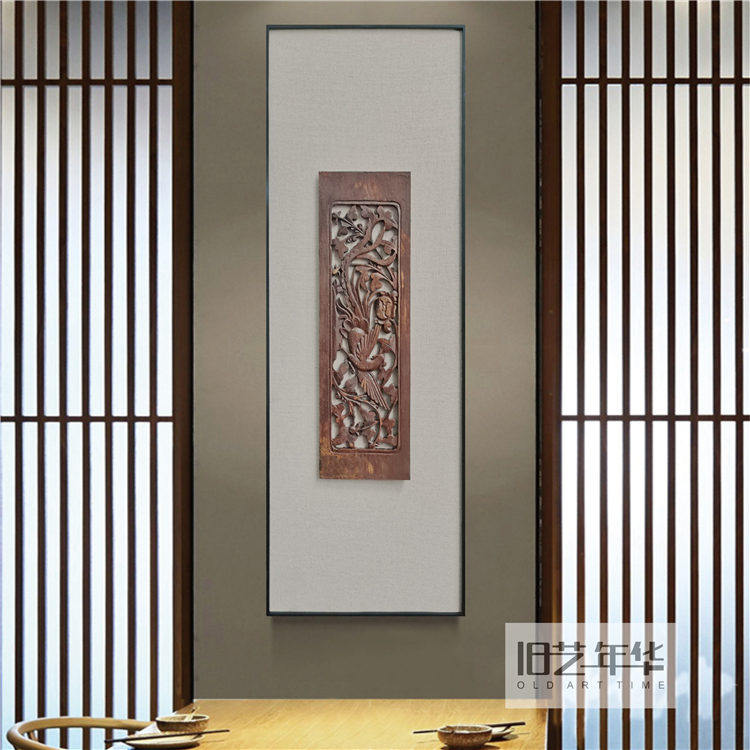复古实木老物件花窗立体雕刻挂画客厅玄关装饰画民宿酒店样板房画