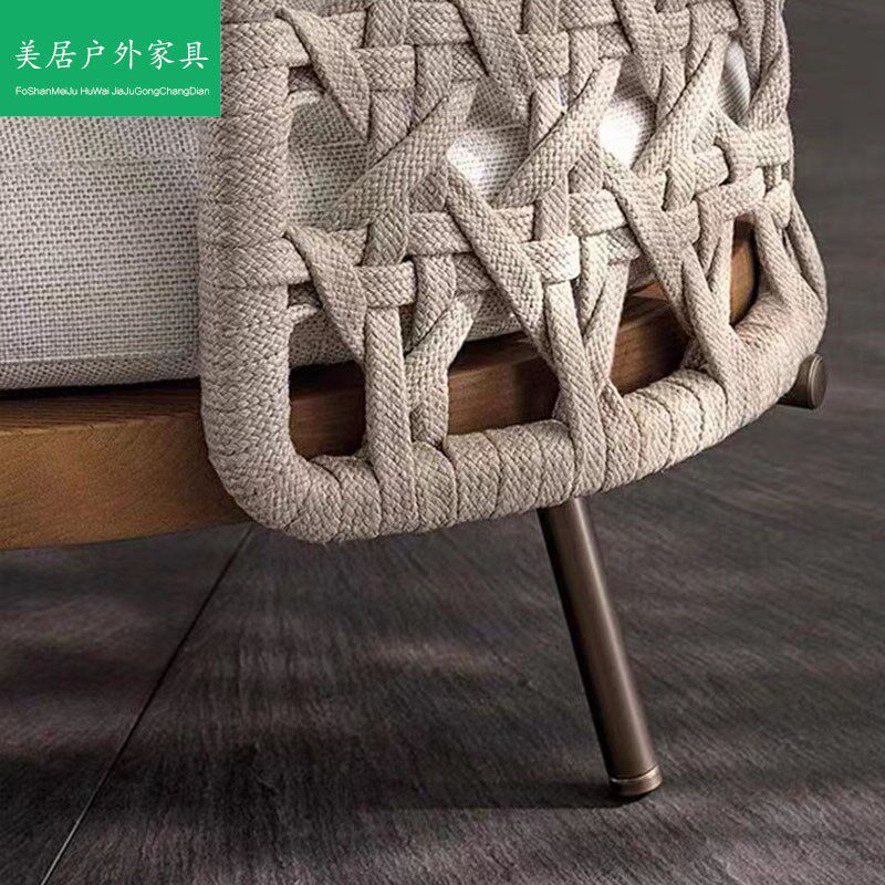 户外藤编沙发柚木庭院花园露天别墅藤椅露台室外防水阳台茶几休闲