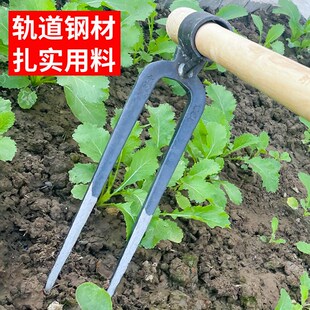 两齿锄头锻打翻地松土叉锄刨地种菜铁耙子农用工具挖笋全钢镐家用