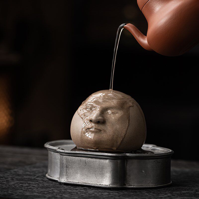 天雨粟 丑萌小人头粗陶茶宠茶玩可养摆件鱼缸中式手把件茶室茶道