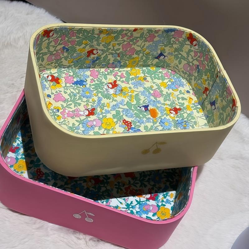 碎花化妆品桌面收纳盒整理盒发饰首饰多功能储物盒化妆台置物架