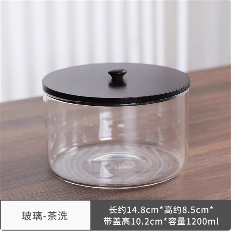 耐热玻璃消毒锅电陶炉可煮杯缸小号带盖子茶洗水盂水洗茶渣玻璃碗