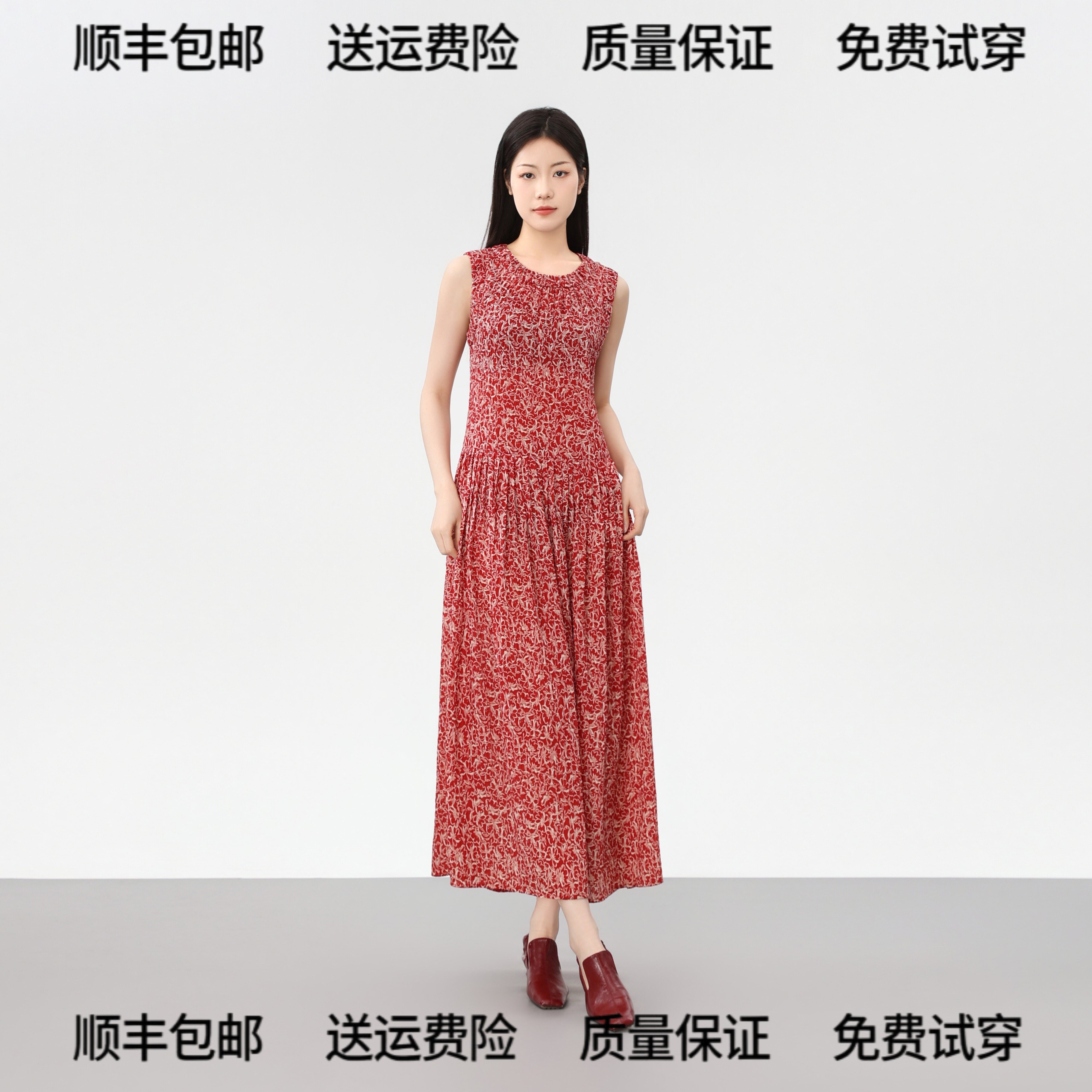 阿玛施夏季碎花无袖连衣裙150063