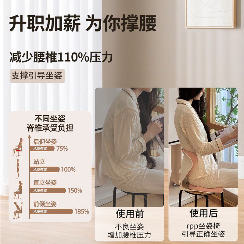 rpp新款久坐护腰坐垫坐姿椅背靠带椅子冰丝便携折叠人体工学矫姿