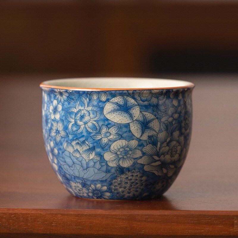 JOJOS L. PD.紫泉涧.复古青花茶杯主人杯陶瓷功夫茶具陶泥 热袋
