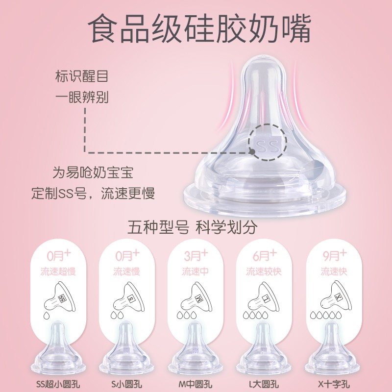 mm奶瓶新生婴儿防呛奶瓶玻璃弧形宽口径防呛防胀气奶瓶仿母乳奶嘴