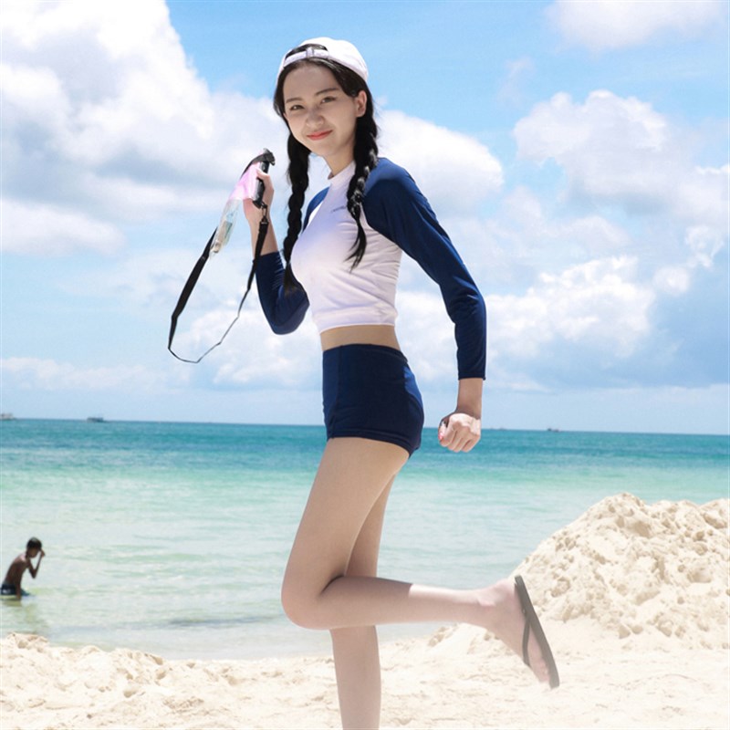 韩国分体潜水服女 浮潜服水母衣短裤防晒长袖显瘦冲浪套装游泳衣