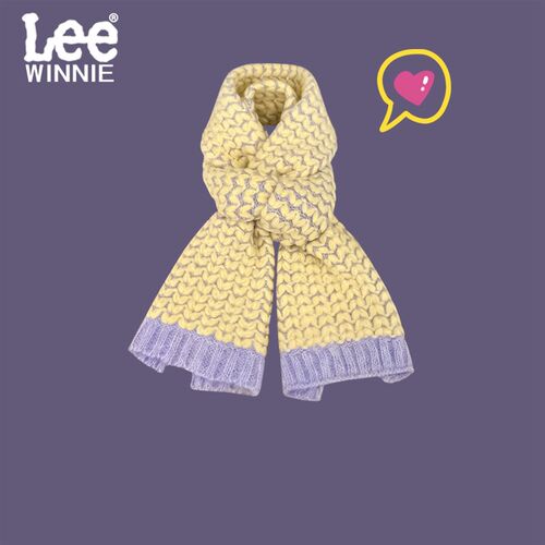 Winnie Lee黄色手工可爱双面爱心羊毛混纺编织围巾女冬季毛线围脖