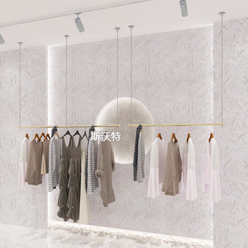 服装店展示架吊架顶悬挂衣架橱窗女装婚纱童装店不锈钢双层吊衣杆