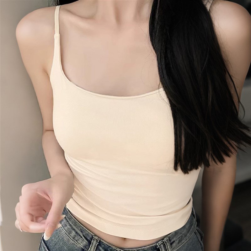 吊带上衣女内搭带胸垫美背文胸一体背心夏外穿泰国绝美小吊带蓝色