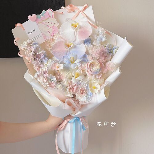 精致温柔风浅色系玫瑰混搭花束成品彷真花送女生送闺蜜生日礼物