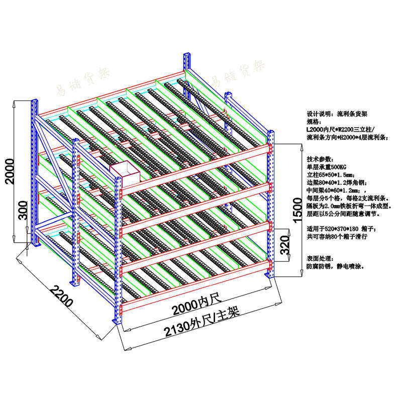 流利条货架车间电商物料线棒滚轮滑道流利式货架仓储重型滚筒货架