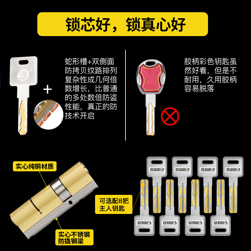 防盗门锁套装不锈钢把手锁体通用型家用锁具木门锁大门锁机械门锁
