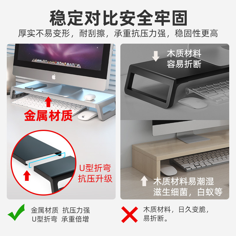 台式电脑显示器增高架金属支架办公桌抬高托架护颈底座收纳架键盘