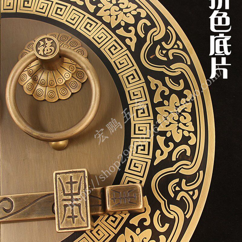 仿古纯铜加厚大门如意门环拉手新中式木门加粗防盗全铜门锁把手