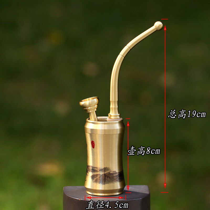 云南纯铜黄铜水烟壶旱烟袋水烟筒烟斗水过滤雕福烟壶4用