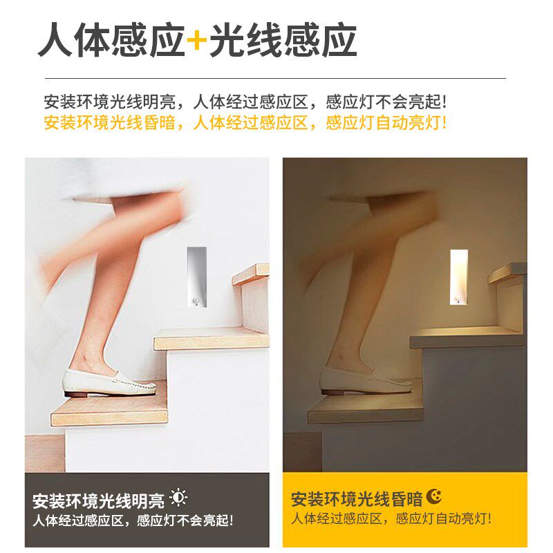 极简无边框嵌入式地脚灯感应小夜灯楼梯踏步台阶灯过道墙角踢脚灯