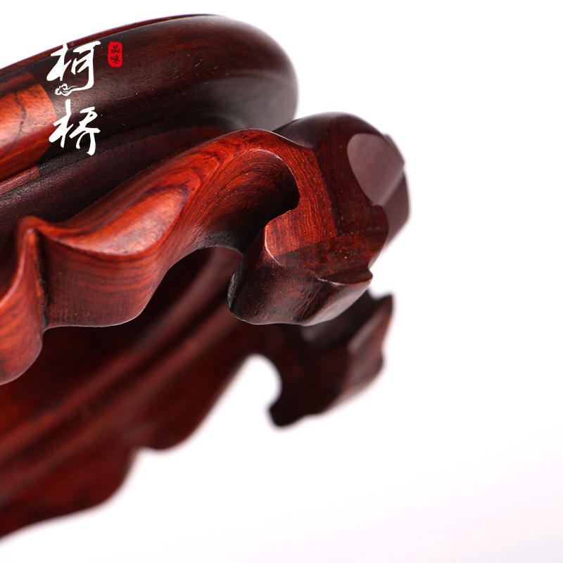 红酸枝花瓶圆形葫芦茶壶水晶球底座石头镂空托架小鱼缸实木质摆件