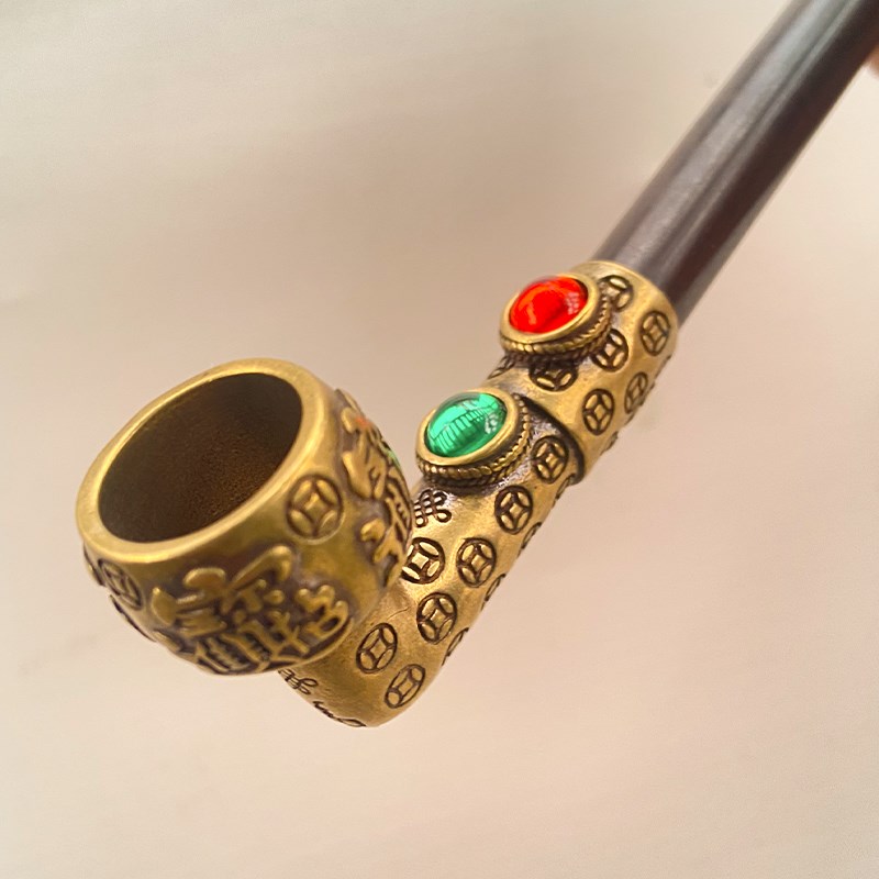 传统老式烟袋锅子纯铜烟斗过滤玉石烟嘴老人旱烟袋长烟杆檀木烟斗