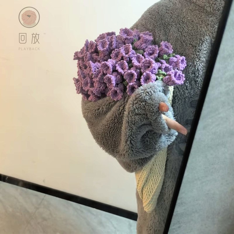 回放手工毛线diy铃兰花朵毯子材料包钩针编织玫瑰手捧花束盖毛毯
